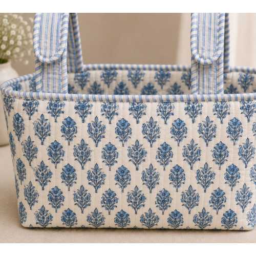 Blue Floral Block Print Stroller Organizer Caddy-no personalization