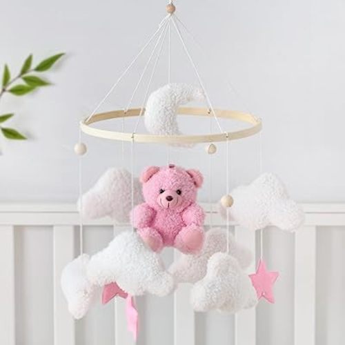 let's make Baby Mobile for Crib Bear Cloud Crib Mobile Handmade Furry Nursery Mobile Gender Neutral Crib Toy Hanging for Nursery Decor Accessories