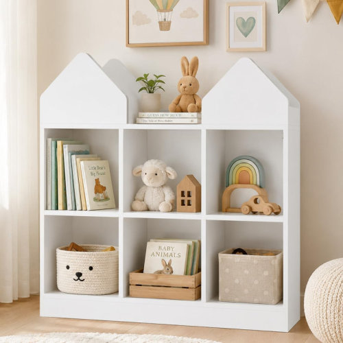 Trinx House-Shaped Kids Bookshelf, Kids Dollhouse Bookcase and Toy Storage Organizer, Montessori-Inspired Storage Cabinet for Kids Room, Playroom, Nursery, Classroom & Kindergarten | Wayfair