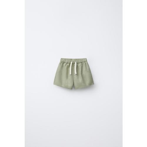 LINEN AND COTTON BERMUDA SHORTS - Khaki | ZARA United States