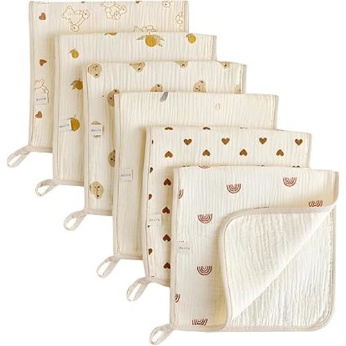 6 Pack Muslin Burp Cloths Premium Cotton-Large Size 20" x 10"，Soft Breathable Muslin Baby for Boys & Girls