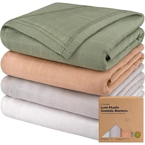 4-Pack Muslin Swaddle Blankets for Boys, Girls - Organic Baby Swaddles for Newborns, Soft & Breathable Receiving Baby Blankets for Girl, Boy, Neutral, Newborn Essentials Gift (Pine)
