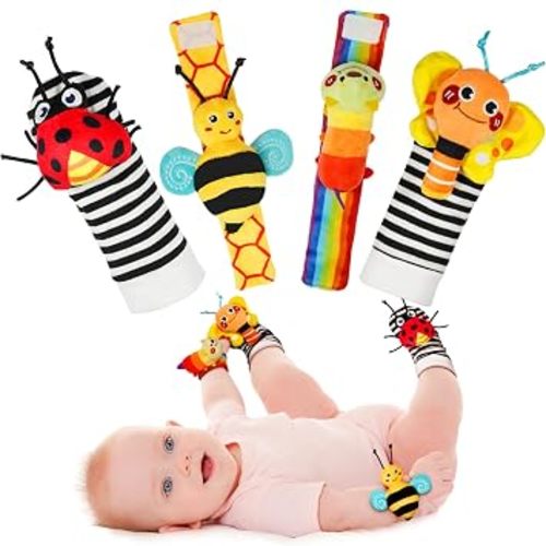 Wrist Rattles and Foot Finder Socks Set, Baby Toys for 0-12 Months