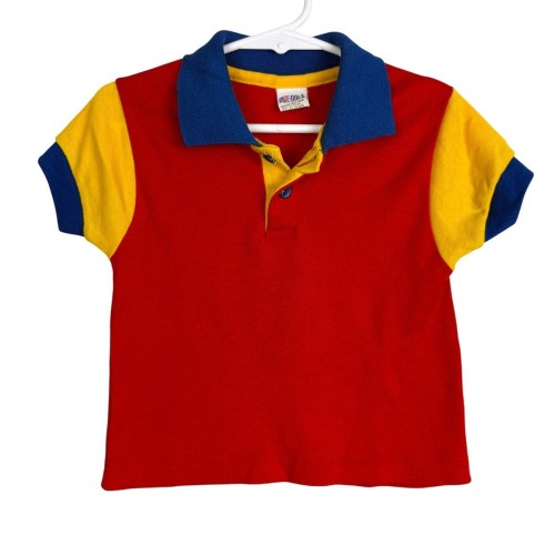 Vintage 90s Okie Dokie Boys Polo Shirt Primary Colors Red Blue Yellow - 3T 3