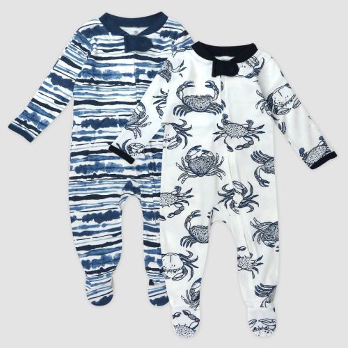 Honest Baby 2pk Crabs Sleep N' Play - Navy Blue, Size: 3-6M