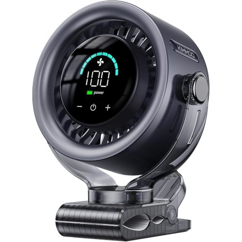 KIMMOO 4000mAh Rechargeable Portable Clip on Fan-100-Speed Touch Control, LED Display, 360° Rotate Quiet Turbo Desk Fan, Small Battery Operated USB Fan for Stroller Bed Travel Camping Golf Gym (Black)