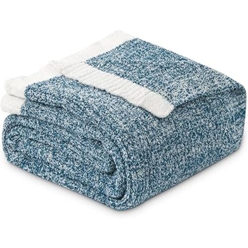 MH MYLUNE HOME Ultra Soft Ribbed Throw Blanket for Couch 50x60 Inches Luxurious Super Cozy Fluffy Microfiber Blanket Plush Warm Reversible Throw Blankets for Sofa Bed - Blue 50 x 60 Inches