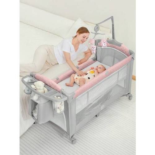 ADOVEL Baby Bassinet Bedside Crib, Pack And Play With Mattress, Diaper Changer And Playards From Newborn To Toddles