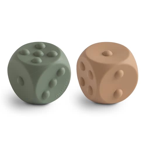 mushie Silicone Dice Press Toy | Baby Sensory Play for 10+ Months (Dried Thyme/Natural)