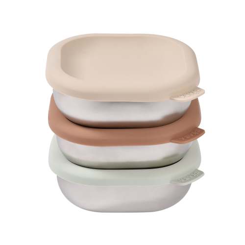 Microwave-Safe Stainless Steel Baby Bowls with Lid Set of 3