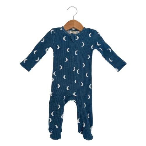 Organic Waffle 2-Way Zip Footie, Midnight Moon