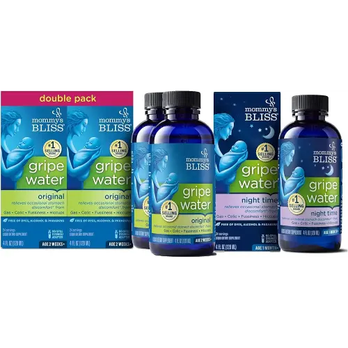 Mommy's Bliss Gripe Water Original 4 Fl Oz (Pack of 2) with Gripe Water Night Time 4 Fl Oz (Pack of 3)