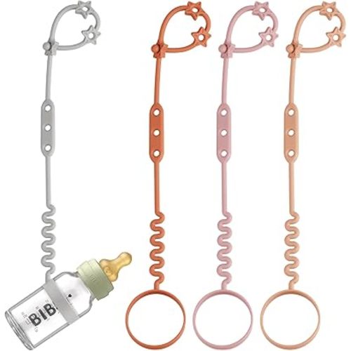Toy Safety Straps, 4 Pack Silicone Sippy Cup Straps, Sippy Cup Leash for Baby, Keep Bottles and Sippy Cups Close at Hand and Off the Ground or Floor (4PACK, Blush/Muted/Clay/Gray)