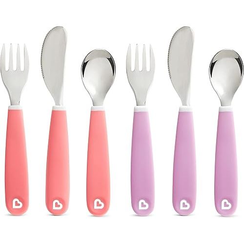 Munchkin® Splash™ Toddler Fork, Knife and Spoon Utensil Set, 6 Pack, Pink/Purple