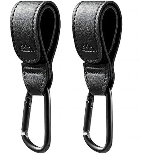 Baby Stroller Hooks Bag Hooks for Hanging Diaper Bags Multipurpose Hooks for Grocery Shopping Bags Premium Vegan Leather Pram Straps 2 Pcs (Black-3)