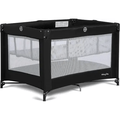 Dream On Me Zazzy Portable Playard with Bassinet in Black, Lightweight Packable and Easy Setup Baby Playard with Mattress and Travel Bag