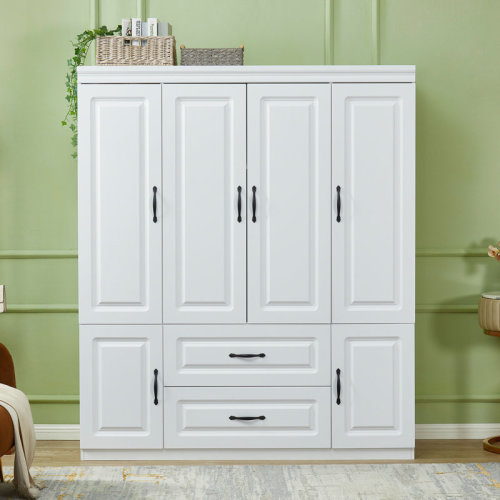 Latitude Run® Vianna White Modern Armoire with Soft-Close Doors — MDF Wardrobe Closet with Shelves & Drawers & Reviews | Wayfair