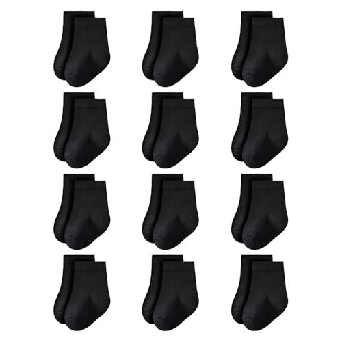 Baby Crew Socks 0-3 Months Newborn Infant Cotton Black White Dress Socks Baby Boys Girls Preemie Sock 12 Pairs