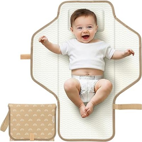 KeaBabies Portable Changing Pad for Baby, Travel – 26 x 21 Wipeable, Waterproof, Foldable Baby Diaper Changing Mat for Diaper Bag, Caddy, Car, Bed, Newborn, Compact Changer Mat Station (Rainbow)
