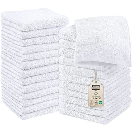 Utopia Towels 24 Pack Cotton Washcloths Set, 100% Ring Spun Cotton, Premium Quality Flannel Face Cloths, Highly Absorbent and Soft Feel Fingertip Towels, White