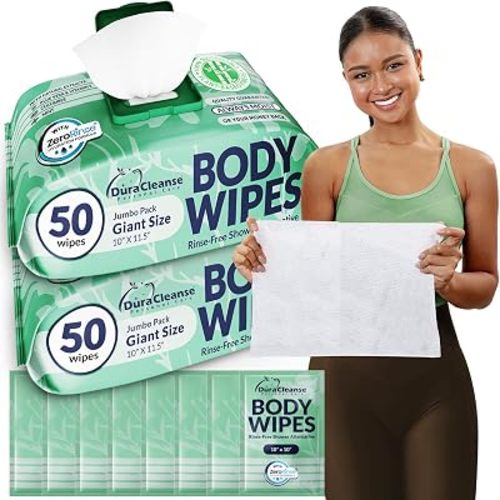 XL Body Wipes for Women - (2pk), 100 XL Shower Wipes + 8 Deodorizing Bath Wash Cloths - 10 x 11.5" Travel Size No Rinse Bathing Sheets, After Gym Cleaning Essentials, Toiletries for Womens Hygiene