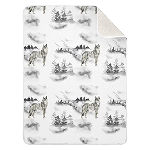 Ollabaky Forest Wolf Animal Baby Blanket for Boys Girls Cotton Throw Blanket Swaddle Blanket for Crib Stroller Nursery Receiving Blanket Infant Toddler Unisex 30"x40"