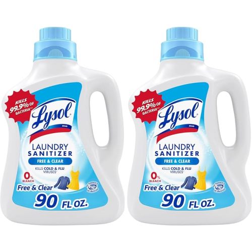 Lysol Laundry Sanitizer Additive, Free & Clear, Free from Fragrance and Dyes, 0% Bleach Laundry Sanitizer, Bacteria-causing Laundry Odor Eliminator, Unscented, 90 Fl Oz (Pack of 1) - Package May Vary