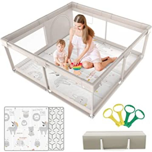 Baby Playpen,Playpen, Playpen for Babies and Toddlers, Play Pen for Kids, Play Pens for Babies and Toddlers for Apartment (59 * 59 inch Grey with mat)