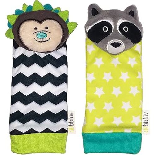 bblüv - Düo - Foot Finders with Rattle - Baby Motor Skills Development (Hedgehog & Raccoon)