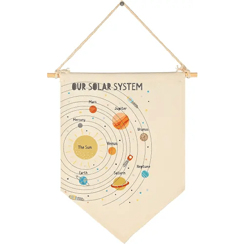 Solar System Educational Decor,Space Decoration Gift-Canvas Hanging Pennant Flag Banner Wall Sign Gifts for Nursery Baby Kids Girl Boy Teen Bedroom Playroom Front Door-Christmas Birthday Present