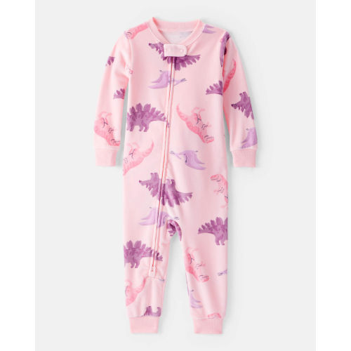Baby Girl Dinosaur Print DreamPlush Snug Fit Long-Sleeve 2-Way Zip 1-Piece Pajamas - Pink - Carter's | Carter's