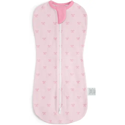 Baby Swaddle 0-2 Months, Cotton Arm-In Zipper Sleep Sack, Wearable Blankets Wrap for Newborn Infant Girls (Bow, Pack of 1)