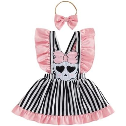 My First Halloween Baby Girl Outfit Skull Embroidery Fly Sleeve Overall Dress Girls Back to School Clothes