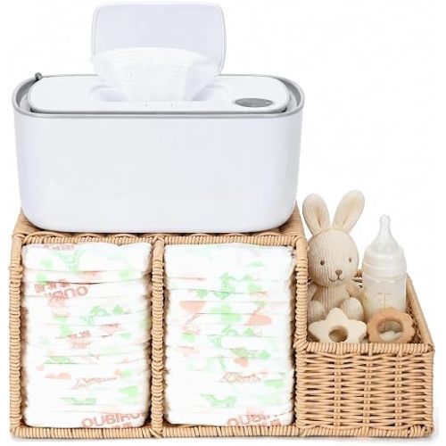 Klippehop Diaper Caddy Organizer, Hand Rattan Nursery Storage Basket for Baby Essentials, Baby Changing Table Organizer Perfect Nursery Assistant (Solid PE Rattan - Style 1, M)