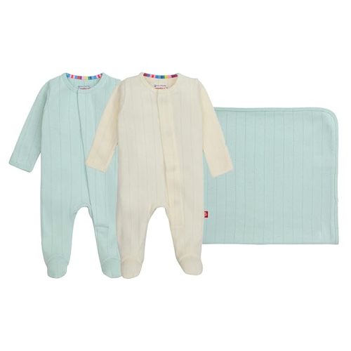 magnetic me Goodnight Baby Gift Set | Magnetic Footie Pajamas & Blanket | Baby Shower Gift for Newborns, Moonlight Pointelle, 3-6M