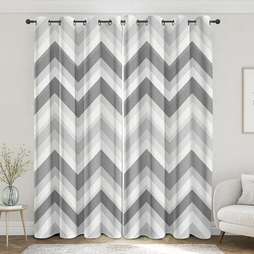 Grey Chevron Blackout Curtains, Geometric Zigzag Curtains for Bedroom Living Room, Modern Neutral Window Drapes for Home Decor 26"W x 45"L (Pack of 2)