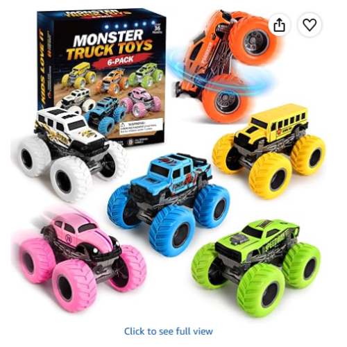 6Pack Monster Truck Toys, Push and Go Toy Cars for Kids
