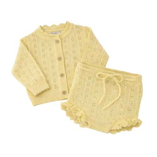 Summer Cardigan and Bloomer Knit Set, Butter Yellow