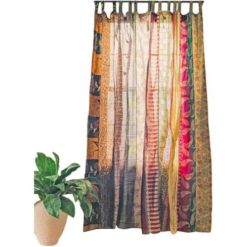 Rajbhoomi Assorted Sari Colorful Curtains Light-Filtering – Boho Curtains, Bed Canopy Panel, Tapestry or Window Treatment Multi Color (84 X 43 Inches)