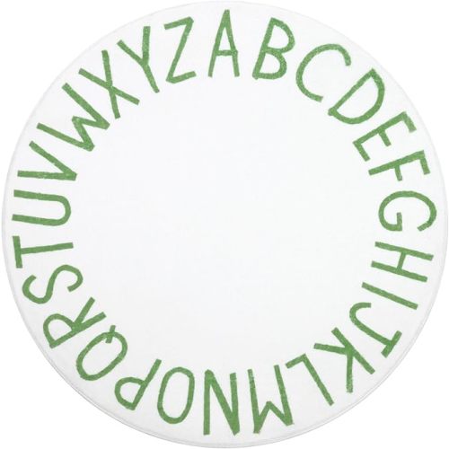 Topotdor Round Kids Play Rug Alphabet Nursery Area Rug Extra Large Soft Crawling Play Mat for Children Toddlers Bedroom (47 inch, Green/White)