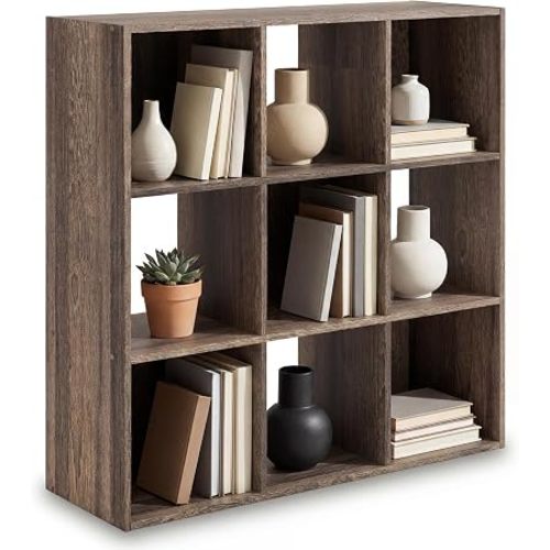 Signature Design by Ashley 9 Cube Organizer Bookshelf, Weathered Brown