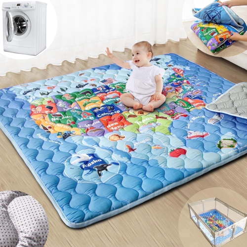 Beavtaens Baby Play Mat for Floor, Fits 71x59 Playpen, Non-Slip, Soft for Infants, 0-4 Years (Map)