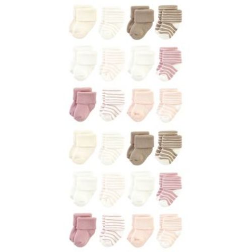 Hudson Baby Cotton Rich Baby Terry Socks 24-Pack, Blush Stripe, 6-12 Months