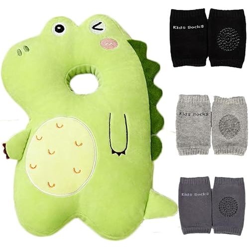 Feidoog Baby Head Protector Cushion Backpack with 3 Knee Pads for Walking & Crawling,Green