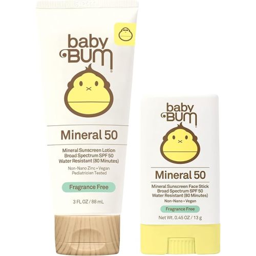 Sun Bum Baby Bum Spf 50 Sunscreen Face Stick and Lotion Mineral Uva/uvb Face and Body Protection for Sensitive Skin Fragrance Free Travel Size
