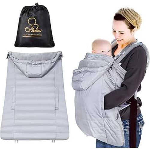 Orzbow Winter Baby Carrier Cover with Detachable Hood, Waterproof & Windproof, Universal for Baby Carriers and Baby Waist Stool, Baby Bunting Bag for Car Seats and Strollers with Storage Bag, Gray