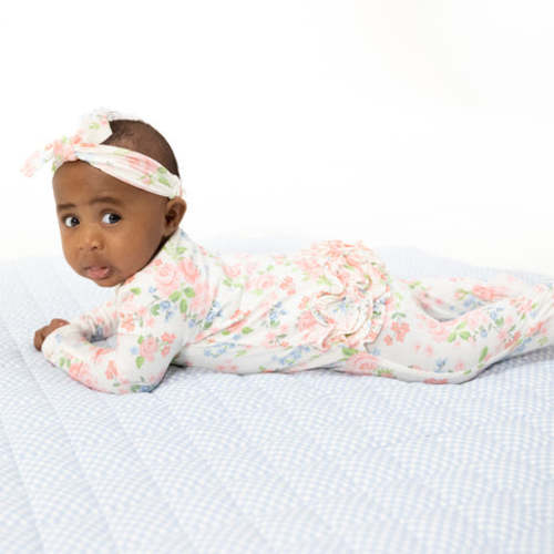 Cute Little Roses - 2 Way Ruffle Back Zipper Footie - NB