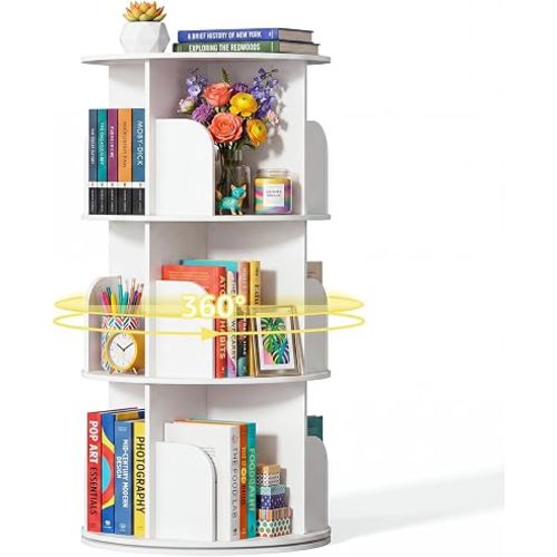 DUMOS 3 Tier Rotating Bookshelf Tower, Spinning Bookshelf for Small Space