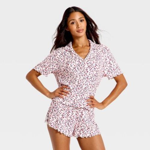 Women's Pointelle Notch Collar Shirt and Shorts Pajama Set - Wild Fable™ Cream Floral L