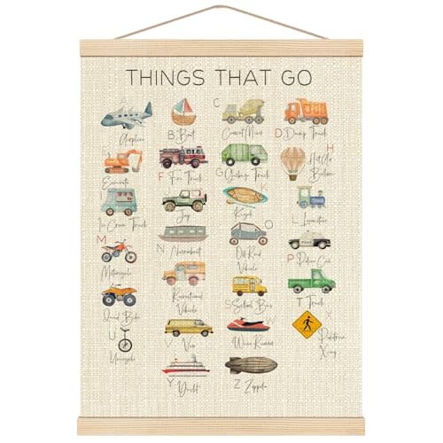 Boat Wades Transportation Alphabet Wooden Poster Hangers 12x16 Inch,Abc Alphabet Transportation Poster Hanger Frame,Cartoon Vehicle Kids Room Nursery Decor Wall Art Hanging